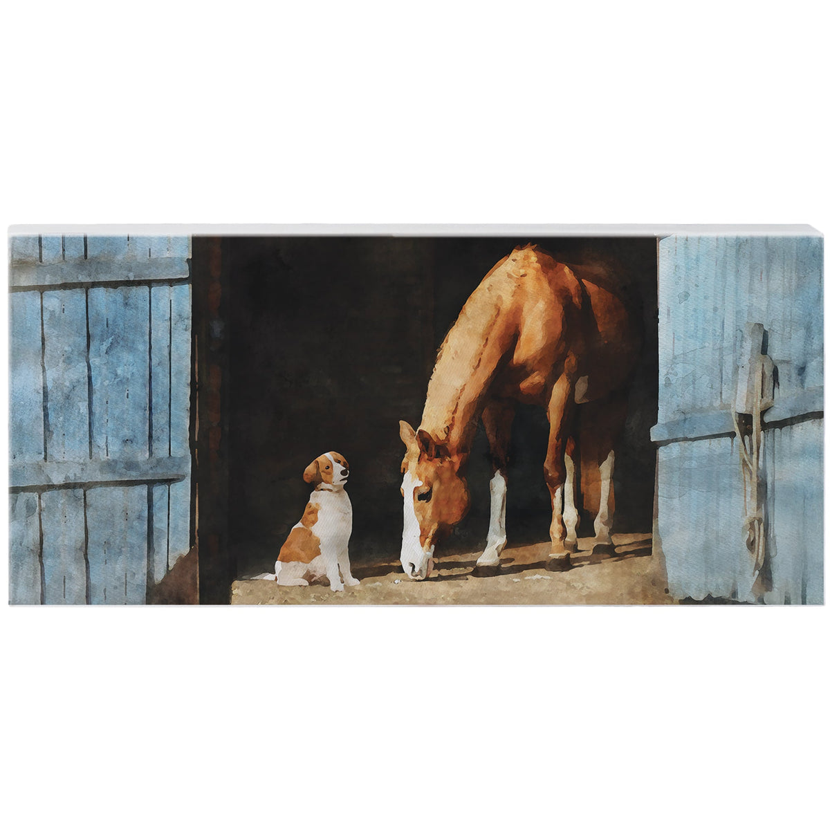 Dog Horse Barn Scene