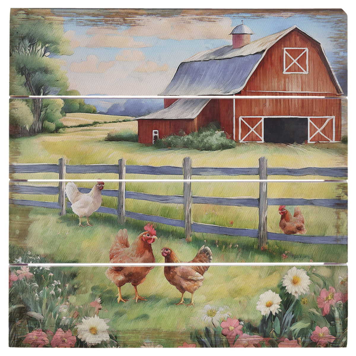 Chicken Barnyard Scene 6"