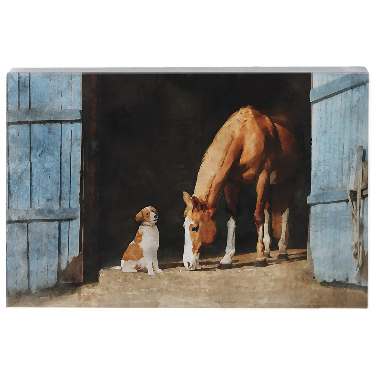 Dog Horse Barn Scene