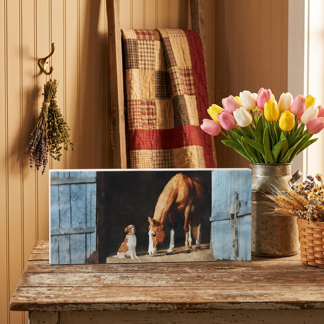 Dog Horse Barn Scene