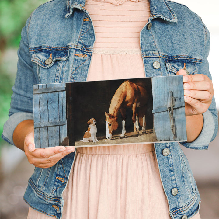 Dog Horse Barn Scene