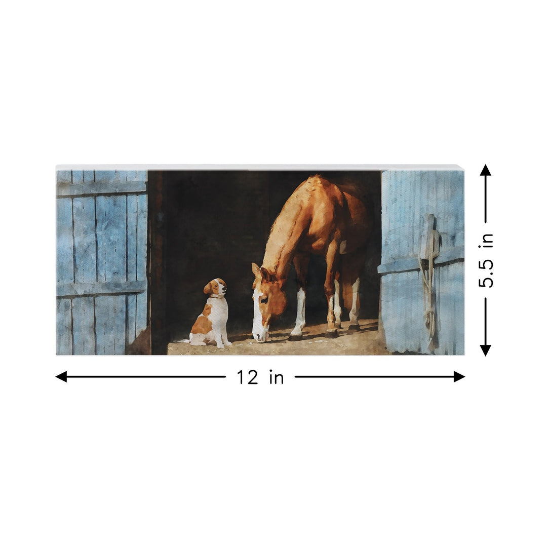 Dog Horse Barn Scene