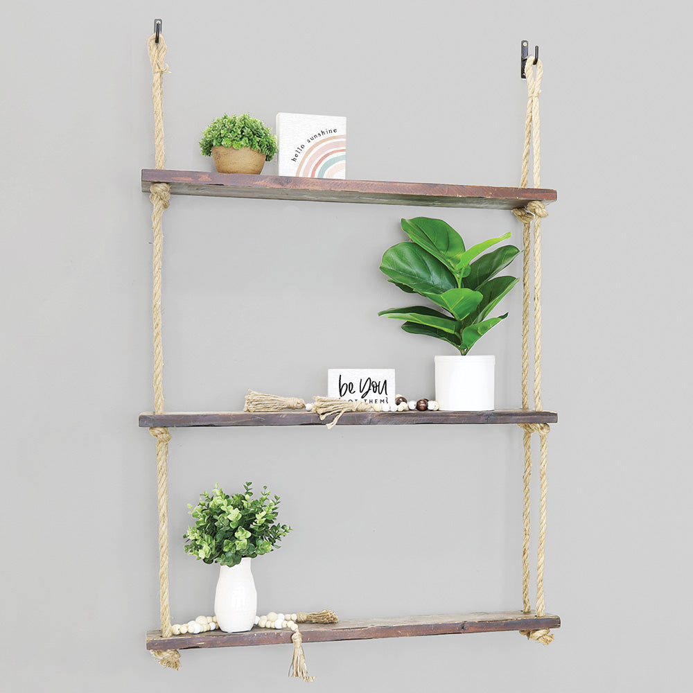 rope hanging shelves for plants Tiered Rope Shelf