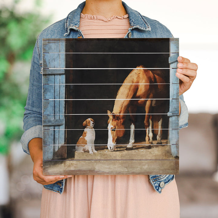 Dog Horse Barn Scene