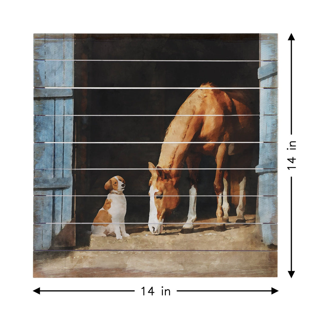 Dog Horse Barn Scene
