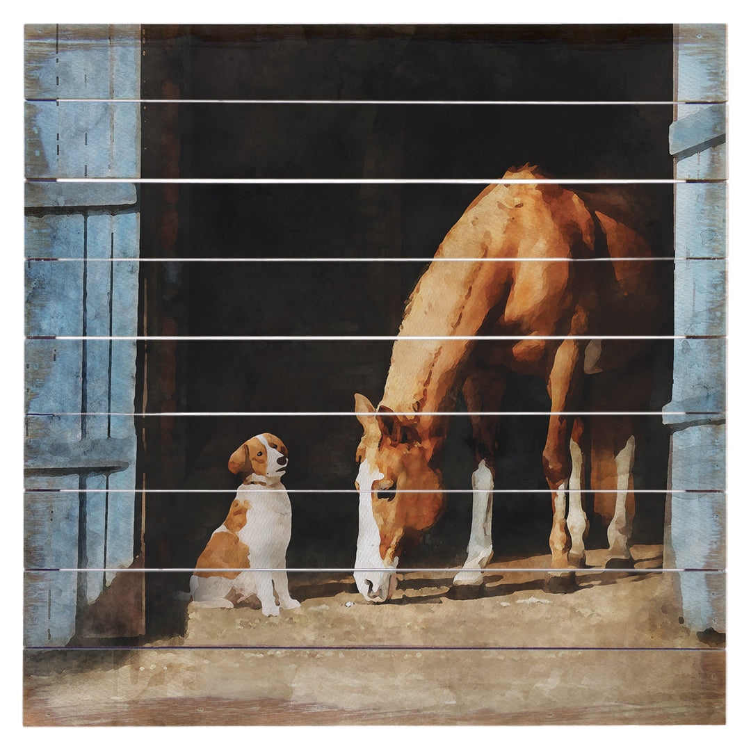 Dog Horse Barn Scene