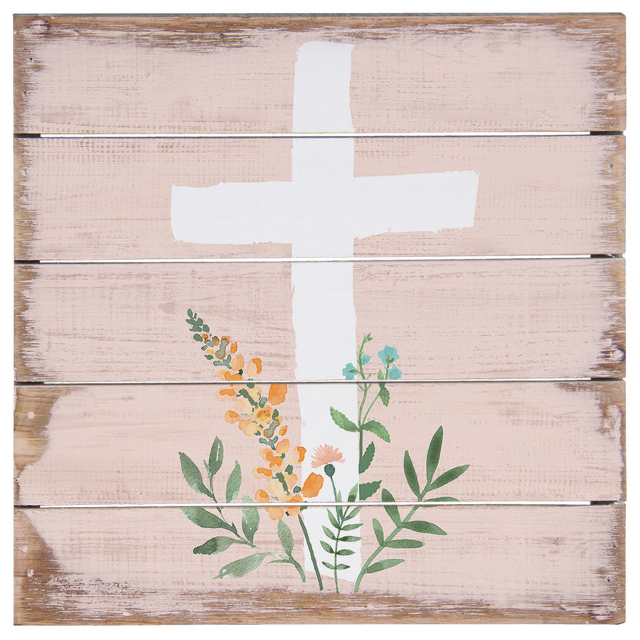 Pink Floral Cross 8"