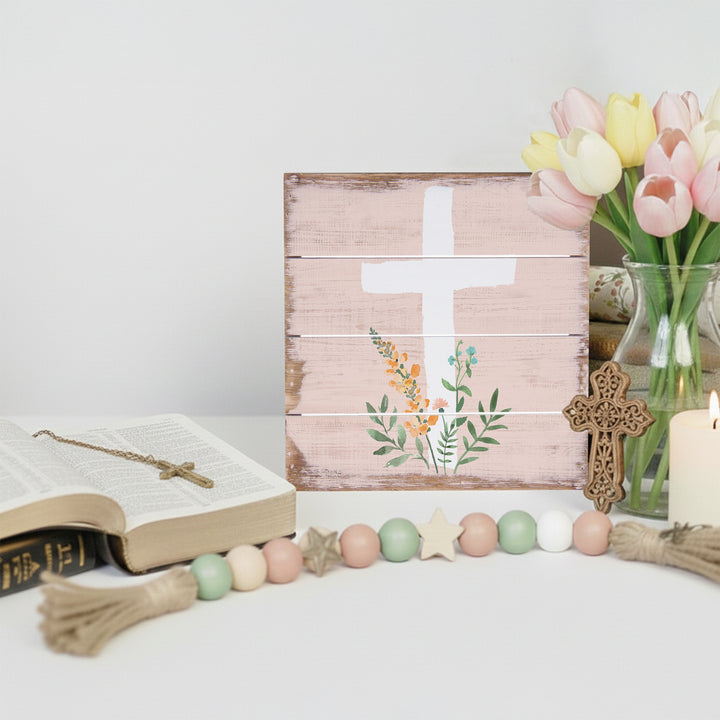 Pink Floral Cross 6"