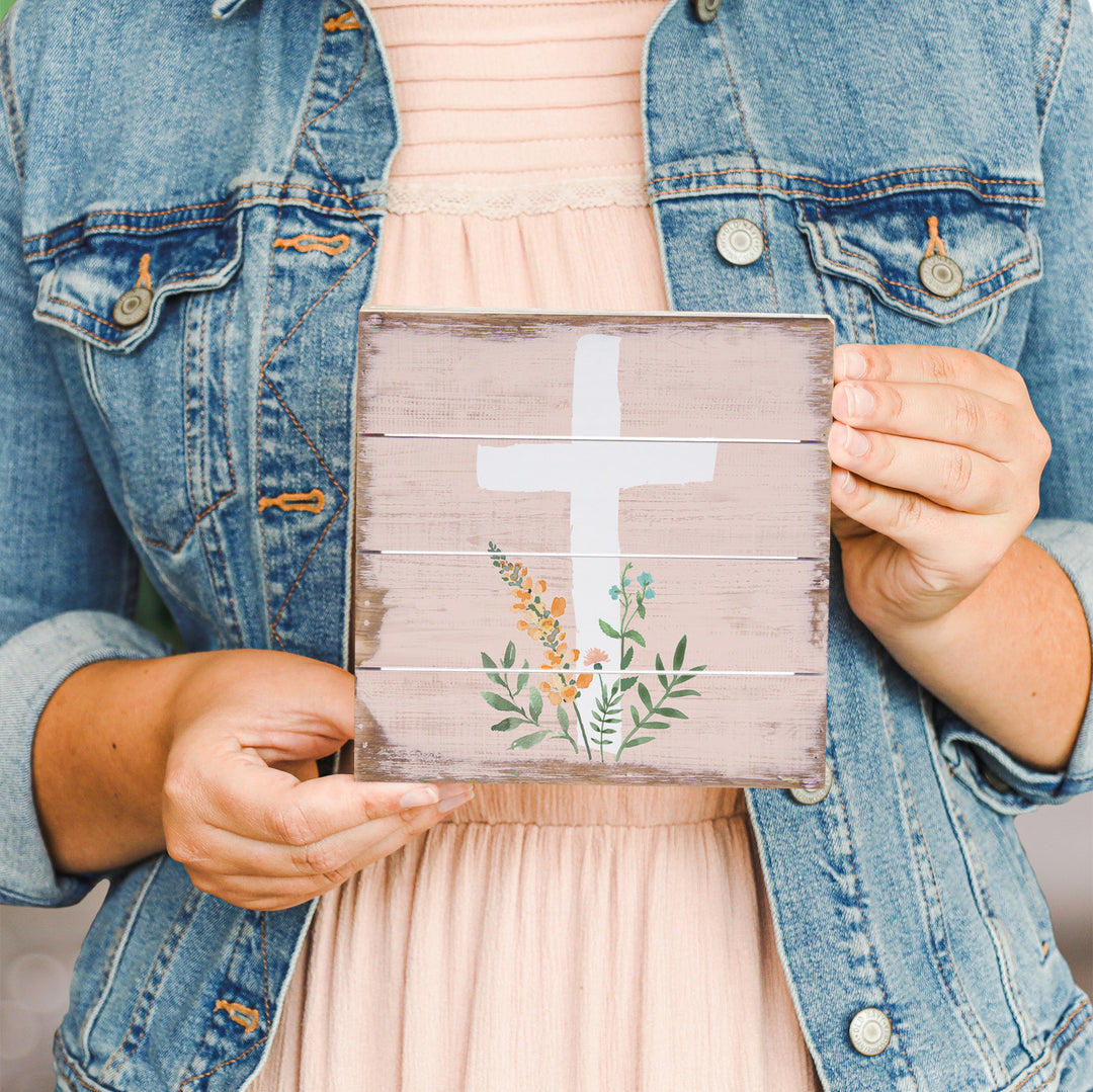 Pink Floral Cross 6"