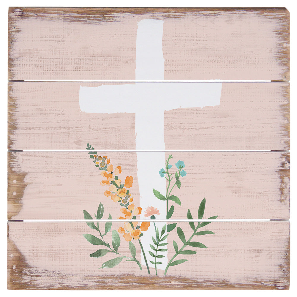 Pink Floral Cross 6"